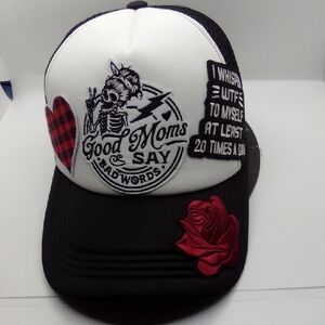 Hand Crafted Black and White Hat with Red Accents